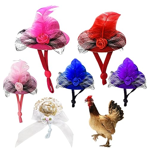 Pet Top Hut 6 Farben lustig mit verstellbaren elastischen Kinngurt Mini Tiny Helm Haustiere Hühnerkostümzubehör für Rooster Entenpapagei Puppe mit Seiltierspielzeug 6pcs 2,75 Zoll von Jorzer