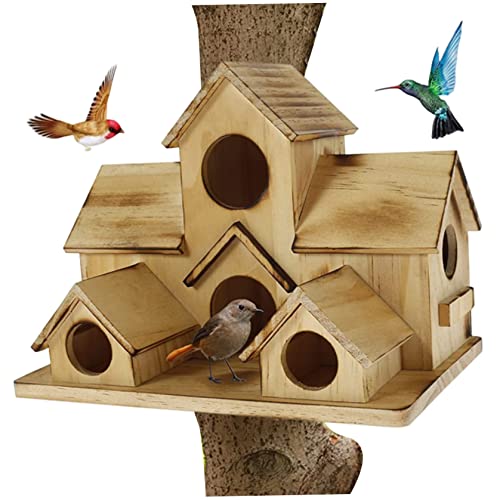 Vogelhäuser Holz Vogelhaus Multi -Loch -Vogelhaus mit 6hausen Vogelschachtel Neuheit Hütte Vogelhäuser für Garten außerhalb von Baum oder Balkon Dekoration von Jorzer