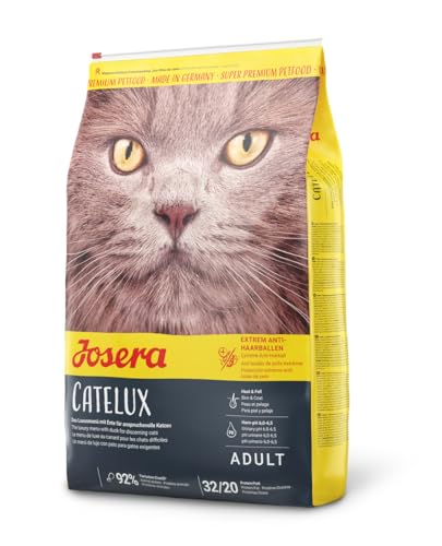 JOSERA Catelux (1 x 10 kg) | Adult | Premium Trockenfutter für ausgewachsene anspruchsvolle Katzen | Ente & Kartoffel | weizenfrei | mit diätische Fasern gegen Haarballen | Katzenfutter | 1er Pack von Josera