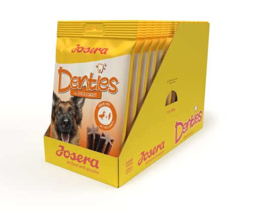 JOSERA Denties Duck & Carrot (13 x 7 Stück) | Adult | Premium Kaustangen für ausgewachsene Hunde | zur täglichen Zahnpflege | Kausnack mit Ente & Karotte | zuckerfrei | getreidefrei | 91er Pack von Josera