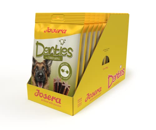 JOSERA Denties Turkey & Apple (13 x 180 g) | Premium Kaustangen für Hunde zur täglichen Zahnpflege | Kausnack mit Truthahn & Apfel | getreidefrei | Ergänzungsfutter für ausgewachsene Hunde | 13er Pack von Josera