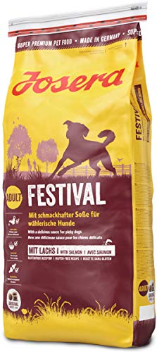 JOSERA Festival (1 x 15 kg) | Adult | Premium Trockenfutter für ausgewachsene wählerische Hunde | Lachs & Geflügel | in leckerem Soßenmantel auch zum Einweichen | weizenfrei | Hundefutter| 1er Pack von Josera