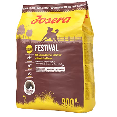 JOSERA Festival (5 x 900 g) | Adult | Premium Trockenfutter für ausgewachsene wählerische Hunde | Lachs & Geflügel | in leckerem Soßenmantel auch zum Einweichen | weizenfrei | Hundefutter| 5er Pack von Josera