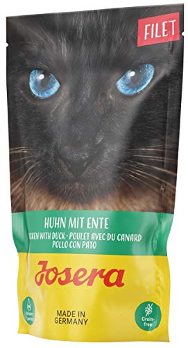 JOSERA Filet Huhn mit Ente (16 x 70 g) | Adult | Premium Nassfutter für ausgewachsene Katzen | Huhn & Ente mit 40% Hühnerfilet | getreidefrei | Katzenfutter nass im Frischebeutel | 16er Pack von Josera