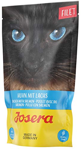 JOSERA Filet Huhn mit Lachs (16 x 70 g) | Adult | Premium Nassfutter für ausgewachsene Katzen | Huhn & Lachs mit 40% Hühnerfilet | getreidefrei | Katzenfutter nass im Frischebeutel | 16er Pack von Josera