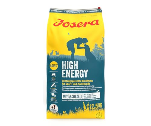 JOSERA High Energy (1 x 12,5 kg) | Adult | Premium Trockenfutter für ausgewachsene aktive Hunde | Geflügel & Lachsöl | ideal für Agile Zucht- und Sporthunde | weizenfrei | Hundefutter | 1er Pack von Josera