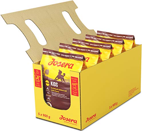 JOSERA Kids (5 x 900 g) | Junior | Premium Trockenfutter für wachsende Hunde | Geflügel & Reis | zur Aufzucht größerer Hunde ab der 6. Lebenswoche | weizenfrei | Hundefutter | 5er Pack von Josera