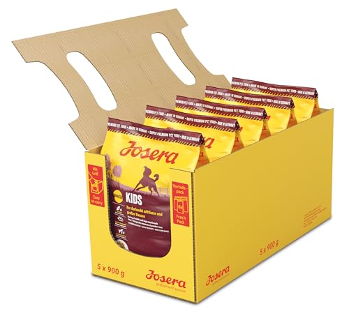 JOSERA Kids (5 x 900 g) | Junior | Premium Trockenfutter für wachsende Hunde | Geflügel & Reis | zur Aufzucht größerer Hunde ab der 6. Lebenswoche | weizenfrei | Hundefutter | 5er Pack von Josera