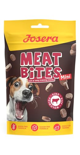 JOSERA Meat Bites Mini Beef (1 x 70 g) | Adult | Premium Trainingssnack für Hunde mit leckerem Rindfleisch | 90% Fleischanteil | Zucker- & getreidefrei | kalorienarm | weiche Konsistenz | 1er Pack von Josera