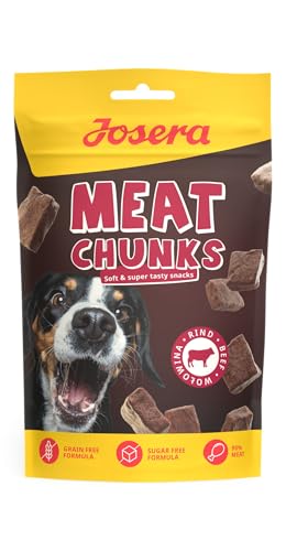 JOSERA Meat Chunks Beef (1 x 70 g) | Adult | Premium Snack für Hunde mit Rind | 90% Fleischanteil - super schmackhaft | zuckerfrei & getreidefrei | schonend getrocknetes Leckerli | 1er Pack von Josera