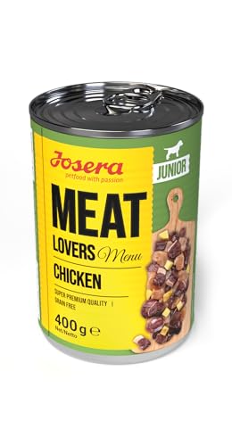 JOSERA Meat Lovers Junior Menu Chicken (6 x 400 g) | Junior | Premium Nassfutter für Welpen & Junghunde | extra viel Fleisch von Huhn & Ente | Lachsöl | getreidefrei | Hundefutter nass | 6er Pack von Josera