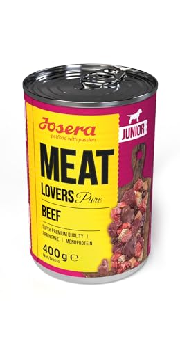 JOSERA Meat Lovers Junior Pure Beef (6 x 400 g) | Junior | Premium Nassfutter für Welpen & Junghunde | extra viel Rindfleisch & Lachsöl | getreidefrei | Alleinfutter | Hundefutter nass | 6er Pack von Josera