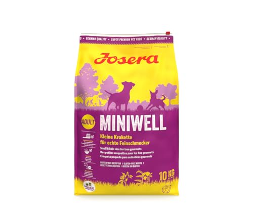 JOSERA Miniwell (1 x 10 kg) | Adult Mini | Premium Trockenfutter für ausgewachsene Hunde Kleiner Rassen | Geflügel & Reis | Kleine Kroketten | extraverträglich | weizenfrei | Hundefutter | 1er Pack von Josera