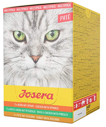 JOSERA Multipack Paté (6 x 85 g) | Adult | Premium Nassfutter für ausgewachsene Katzen | Pastete in DREI Geschmacksrichtungen | Lachsöl | getreidefrei | Katzenfutter nass im Frischebeutel | 6er Pack von Josera