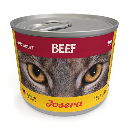 JOSERA Nassfutter Beef (6 x 200 g) | Adult | Premium Katzenfutter nass für ausgewachsene Katzen | Rind | mit Lachsöl | getreidefrei | gegen Harnsteinbildung & Haarballen | Alleinfutter | 6er Pack von Josera