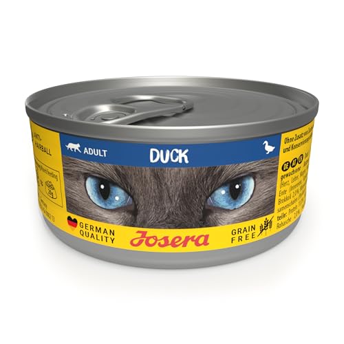 JOSERA Nassfutter Duck (12 x 85 g) | Adult | Premium Katzenfutter nass für ausgewachsene Katzen | Ente | mit Lachsöl | getreidefrei | gegen Harnsteinbildung & Haarballen | Alleinfutter | 12er Pack von Josera