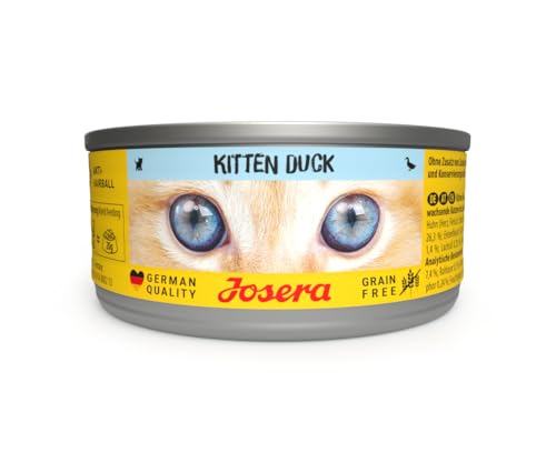 JOSERA Nassfutter Kitten Duck (12 x 85 g) | Kitten | Premium Katzenfutter nass für wachsende Katzen | Ente & Kartoffel | mit Lachsöl | getreidefrei | Anti-Haarballen | Alleinfutter | 12er Pack von Josera