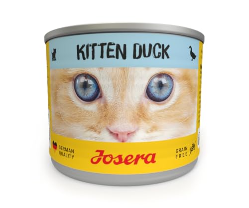 JOSERA Nassfutter Kitten Duck (6 x 200 g) | Kitten | Premium Katzenfutter nass für wachsende Katzen | Ente & Kartoffel | mit Lachsöl | getreidefrei | Anti-Haarballen | Alleinfutter | 6er Pack von Josera