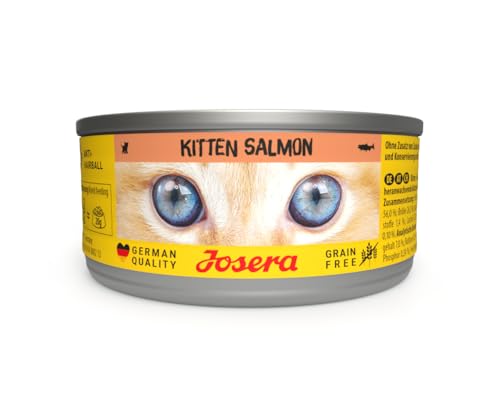 JOSERA Nassfutter Kitten Salmon (12 x 85 g) | Kitten | Premium Katzenfutter nass für wachsende Katzen | Lachs & Pastinake | mit Lachsöl | getreidefrei | Anti-Haarballen | Alleinfutter | 12er Pack von Josera