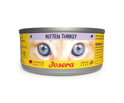 JOSERA Nassfutter Kitten Turkey (12 x 85 g) | Kitten | Premium Katzenfutter nass für wachsende Katzen | Pute & leckere Geflügelbrühe | getreidefrei | Anti-Haarballen | Alleinfutter | 12er Pack von Josera