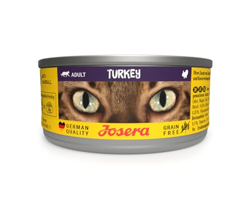 JOSERA Nassfutter Turkey (12 x 85 g) | Adult | Premium Katzenfutter nass für ausgewachsene Katzen | Pute | mit Lachsöl | getreidefrei | gegen Harnsteinbildung & Haarballen | Alleinfutter | 12er Pack von Josera