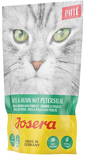 JOSERA Paté Ente & Huhn mit Petersilie (16 x 85 g) | Adult | Premium Nassfutter für ausgewachsene Katzen | Pastete Ente & Huhn | Lachsöl | getreidefrei | Katzenfutter nass im Frischebeutel |16er Pack von Josera