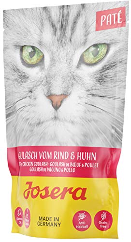 JOSERA Paté Gulasch vom Rind & Huhn (16 x 85 g) | Adult | Premium Nassfutter für ausgewachsene Katzen | Gulasch vom Rind & Huhn | getreidefrei | Katzenfutter nass im Frischebeutel | 16er Pack von Josera