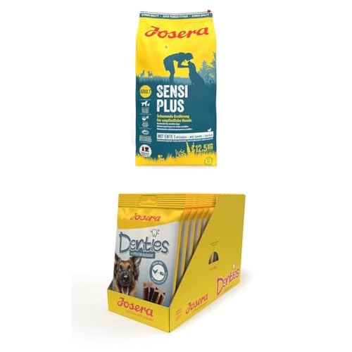 JOSERA SensiPlus (1 x 12,5 kg) | Hundefutter mit Ente für empfindliche Hunde + JOSERA Denties Poultry & Blueberry (13 x 180 g) | Kaustangen für Hunde mit Geflügel und Heidelbeere | Getreidefrei von Josera