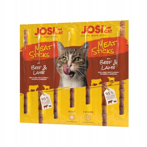 JOSICAT Meat Sticks Beef & Lamb (10 x 35 g) | leckere Kaustange mit Lamm | Katzensnack ohne Zucker | getreidefreie Rezeptur | ohne künstliche Geschmacksverstärker | 7 Sticks pro Verpackung von Josera