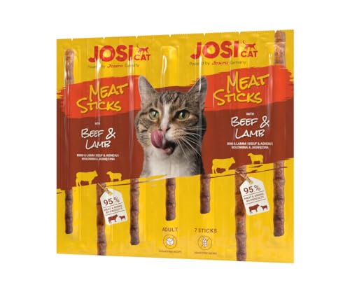 JosiCat Meat Sticks Beef & Lamb (20 x 7 Stück) | Adult | Premium Katzensnack für ausgewachsene Katzen | Rind & Lamm | Kaustangen mit viel Fleisch | zuckerfrei | getreidefrei | Powered by JOSERA von JosiCat