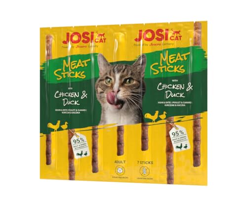 JosiCat Meat Sticks Chicken & Duck (20 x 7 Stück) | Adult | Premium Katzensnack für ausgewachsene Katzen | Huhn & Ente | Kaustangen mit viel Fleisch | zuckerfrei | getreidefrei | Powered by JOSERA von JosiCat