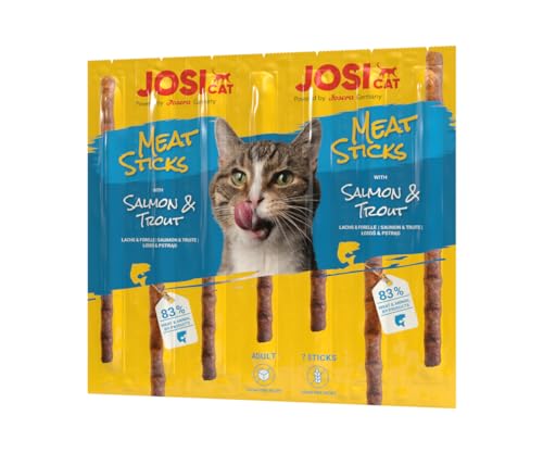 JosiCat Meat Sticks Salmon & Trout (20 x 7 Stück) | Adult | Premium Katzensnack für ausgewachsene Katzen | Lachs & Forelle | Kaustangen mit viel Fisch | zuckerfrei | getreidefrei | Powered by JOSERA von JosiCat