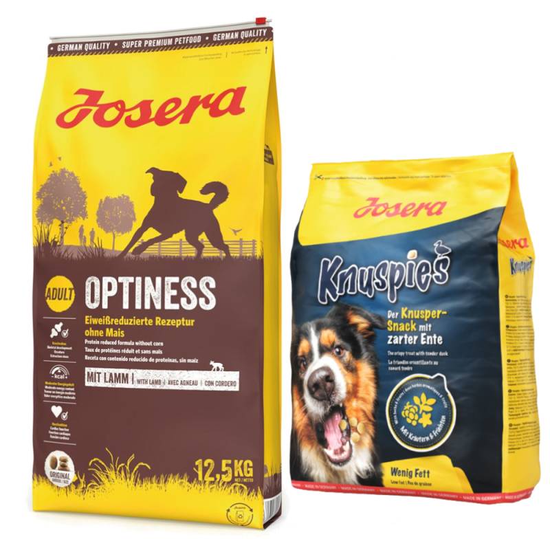 Josera Kombi-Paket: 12,5 kg Adult Trockenfutter + 3 x 900 g Knuspersnacks - Optiness 12,5 kg + Knuspies 3 x 900 g von Josera