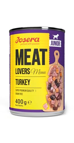 Josera Meat Lovers Junior Menu Turkey (6 x 400 g) | Junior | Premium Nassfutter für Welpen & Junghunde | extra viel Fleisch von Pute, Huhn & Lachs | getreidefrei | Hundefutter nass | 6er Pack von Josera