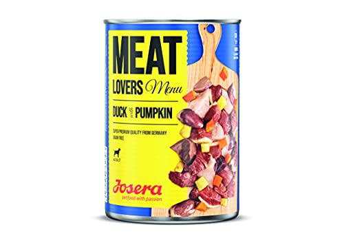 JOSERA Meat Lovers Menu Duck with Pumpkin (6 x 800 g) | Adult | Premium Nassfutter für ausgewachsene Hunde | Ente mit Kürbis - mit viel Fleisch (65%) | weizenfrei | Hundefutter nass | 6er Pack von Josera