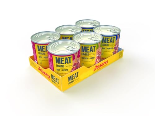 JOSERA Meat Lovers Menu Multipack (6 x 800 g) | Adult | Premium Nassfutter für ausgewachsene Hunde | 3 Verschiedene Sorten | hoher Fleischanteil (65%) | weizenfrei | Hundefutter nass | 6er Pack von Josera