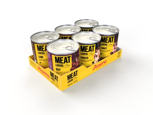 JOSERA Meat Lovers Pure Multipack (6 x 800 g) | Adult | Premium Nassfutter für ausgewachsene Hunde | 4 Verschiedene Sorten | hoher Fleischanteil (68%) | getreidefrei | Hundefutter nass | 6er Pack von Josera