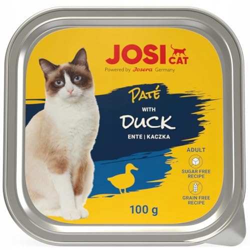 JosiCat Paté mit Ente (16 x 100 g) | Saftiges Katzenfutter mit Ente & Vitamin E & D3 | getreidefrei | Premium Nassfutter für ausgewachsene Katzen | Alleinfutter | Powered by JOSERA |16er Pack von Josera