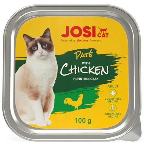 JosiCat Paté with Chicken (16 x 100 g) | Saftiges Katzenfutter mit Huhn & Vitamin E & D3 | getreidefrei | Premium Nassfutter für ausgewachsene Katzen | Alleinfutter | Powered by JOSERA | 16er Pack von Josera