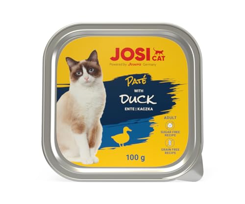 JosiCat Paté with Duck (32 x 100 g) | Adult | Premium Nassfutter für ausgewachsene Katzen | Pastete mit Ente | Vitamin D3 & E | getreidefrei | Powered by JOSERA | Katzenfutter nass | 32er Pack von JosiCat