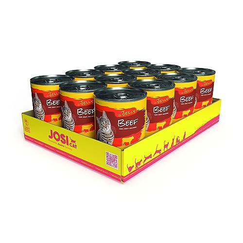 JosiCat Beef in Jelly (12 x 400 g) | Adult | Premium Nassfutter für ausgewachsene Katzen | Rind in Gelee | Vitamin D3 & E | getreidefrei | Powered by JOSERA | Katzenfutter nass | 12er Pack von JosiCat