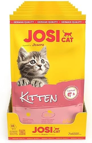 JosiCat Kitten (7 x 650 g) | Junior | Premium Trockenfutter für wachsende sowie tragende & säugende Katzen | mit hohem Energiegehalt & wertvollem Lachsöl & Vitaminen | Powered by JOSERA | 7er Pack von JosiCat