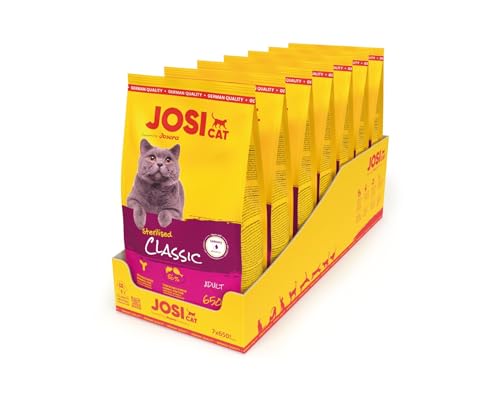 JosiCat Sterilised Classic (7 x 650 g) | Adult | Premium Trockenfutter für kastrierte Katzen | mit wenig Fett und viel Protein | Powered by JOSERA | Katzenfutter | Alleinfuttermittel | 7er Pack von JosiCat