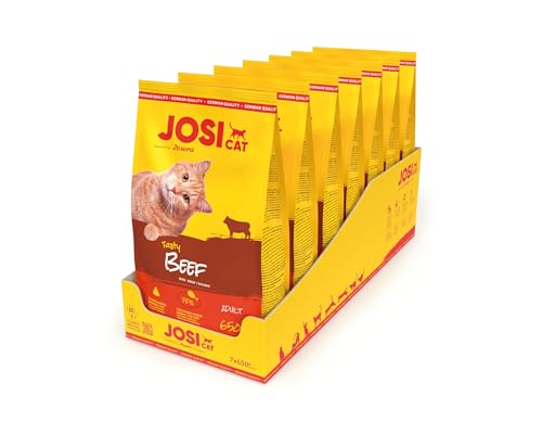 JosiCat Tasty Beef (7 x 650 g) | Adult | Premium Trockenfutter für Katzen | mit herzhaftem Rind - sehr gut verträgliche Rezeptur | Powered by JOSERA | Katzenfutter | Alleinfuttermittel | 7er Pack von JosiCat