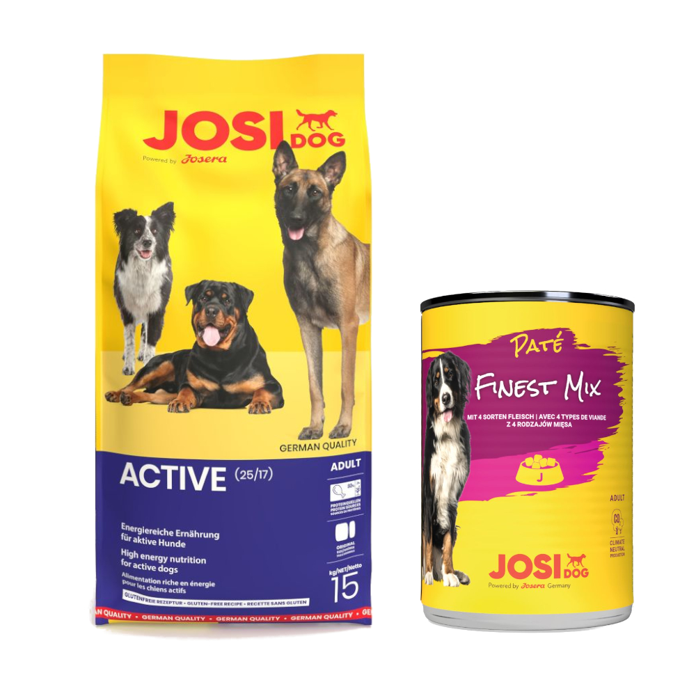 10 kg / 15 kg JosiDog + 12 x 400 g Paté Finest Mix gratis! - Active Huhn (15 kg) von JosiDog