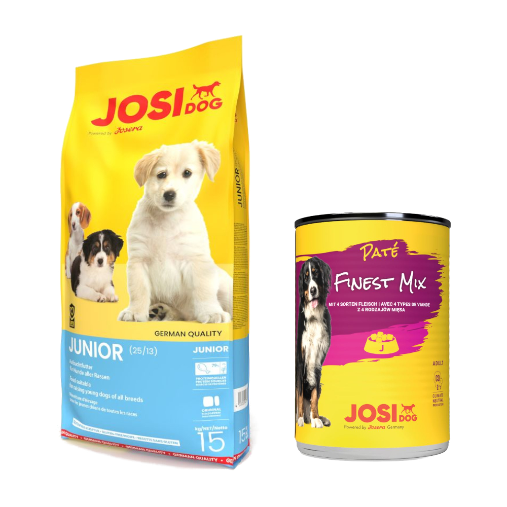 10 kg / 15 kg JosiDog + 12 x 400 g Paté Finest Mix gratis! - Junior mit Huhn (15 kg) von JosiDog