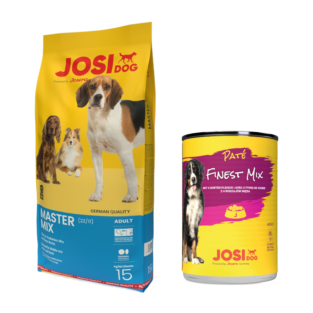 10 kg / 15 kg JosiDog + 12 x 400 g Paté Finest Mix gratis! - Master Mix (15 kg) von JosiDog