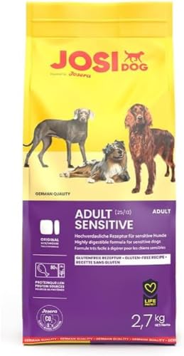 JosiDog Adult Sensitive (3 x 2,7 kg) | Hundefutter für empfindliche Hunde, besonders bekömmlich & glutenfrei | Premium Trockenfutter für ausgewachsene, Sensible Hunde | Powered by JOSERA | 3er Pack von JosiDog