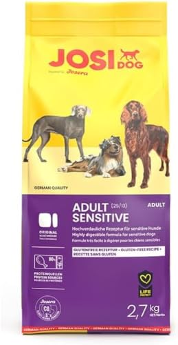 JosiDog Adult Sensitive (3 x 2,7 kg) | Adult | Premium Trockenfutter für empfindliche Hunde | besonders bekömmlich mit viel Geflügelprotein | glutenfrei | Powered by JOSERA | Hundefutter | 3er Pack von JosiDog