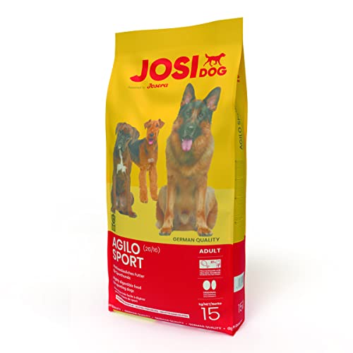 JosiDog Agilo Sport (1 x 15kg) | Adult | Premium Trockenfutter für ausgewachsene, sehr aktive Hunde | mit viel tierischem Protein für hohen Energiebedarf | Powered by JOSERA | Hundefutter | 1er Pack von JosiDog